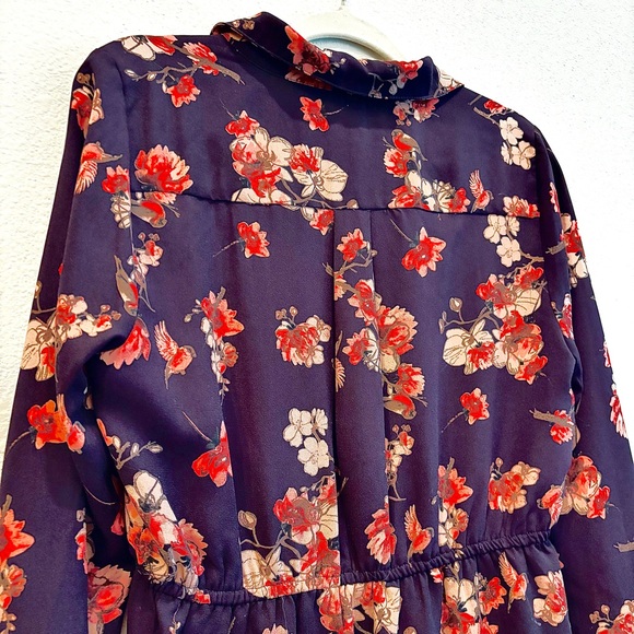 Skies Are Blue Floral Midi Dress• Navy and Red l Sz. M - Picture 9 of 12